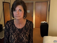 Brunette mature cougar gives handjob and receives facial in POV